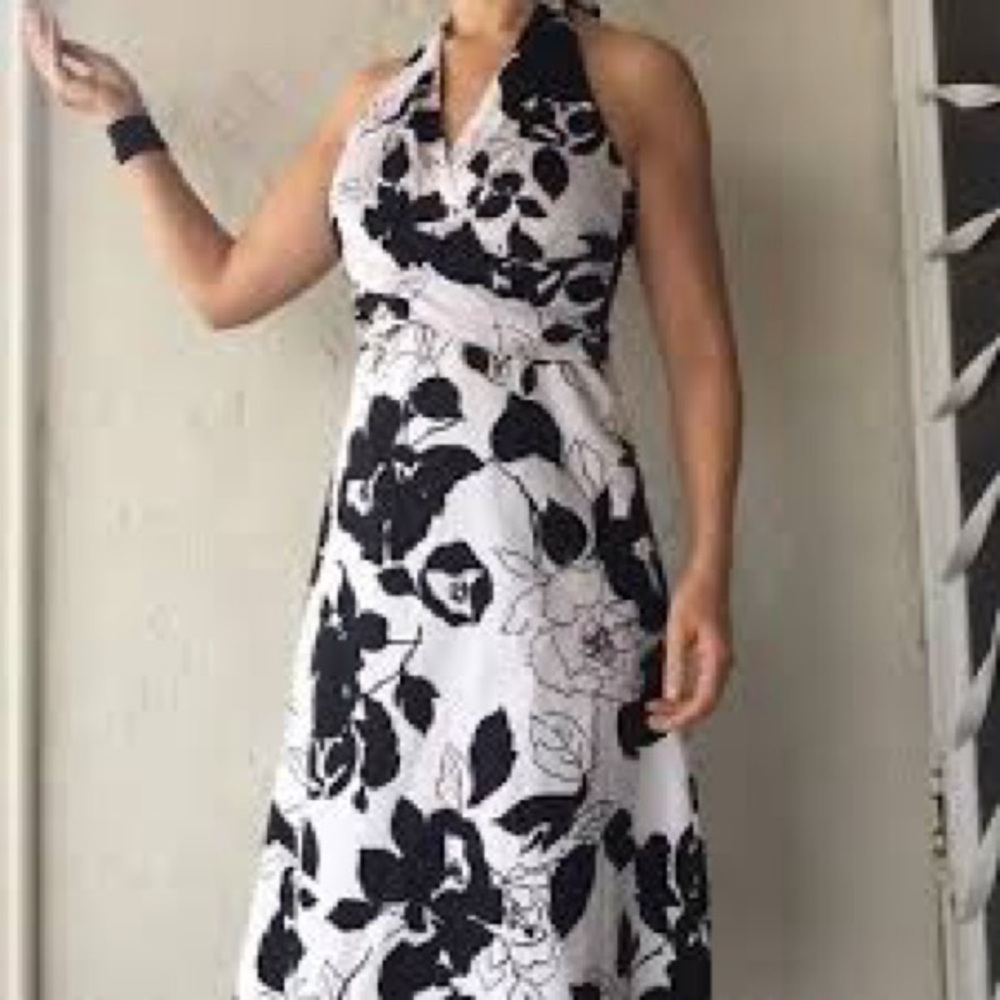 White House Black Market Dress Halter Floral Lined Fit Flare